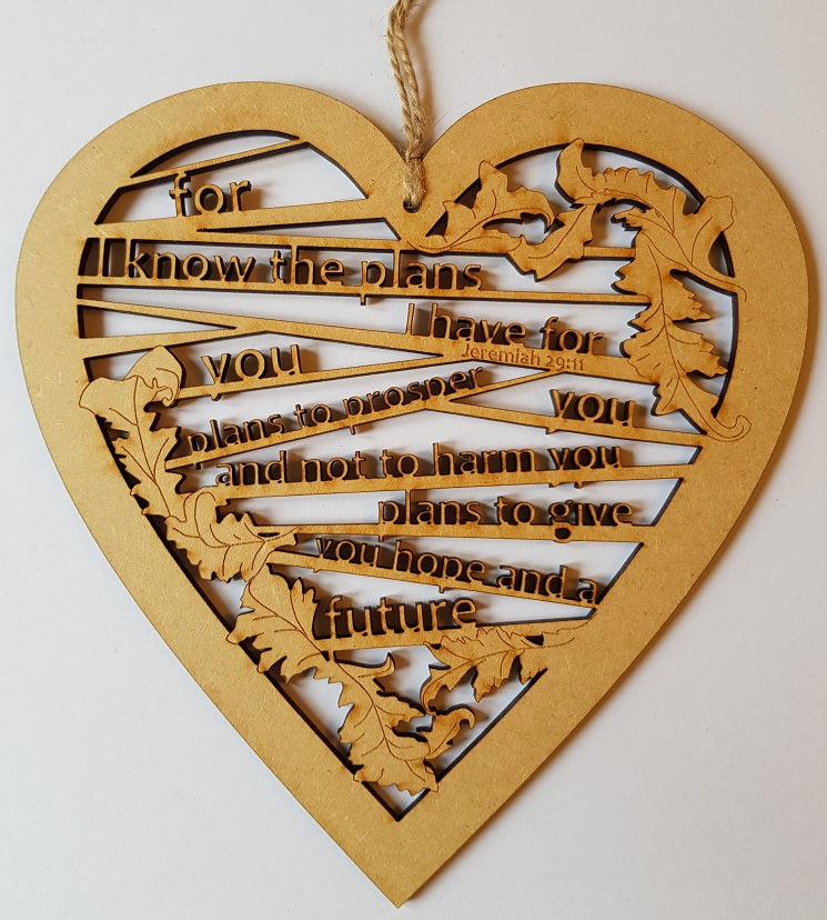 For I Know The Plans Hanging Wooden Hanging Heart - The Christian Gift Company