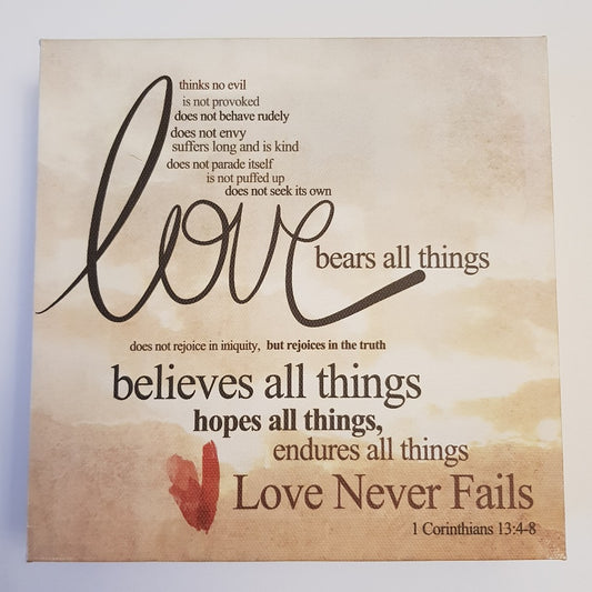 Love Bears All Things Small Square Canvas Plaque - The Christian Gift Company