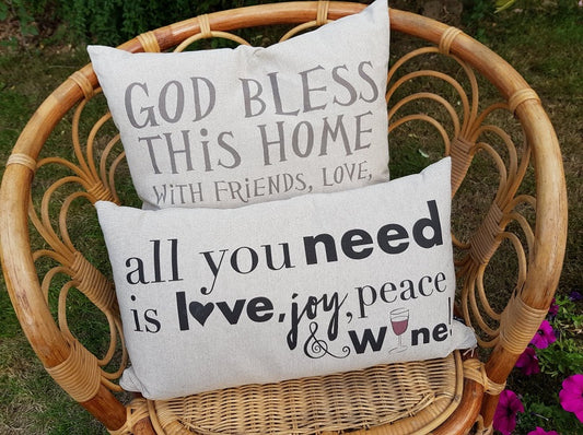 Cushion All You Need Is Love, Joy Peace and Wine! - The Christian Gift Company
