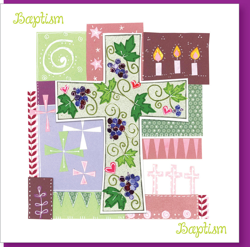 Baptism Vine Pink Card - The Christian Gift Company