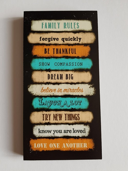 Family Rules Canvas Plaque Black and Orange Large - The Christian Gift Company