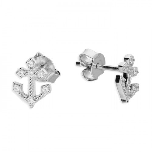 Anchor Stud Earrings With Cubic Zirconia - The Christian Gift Company