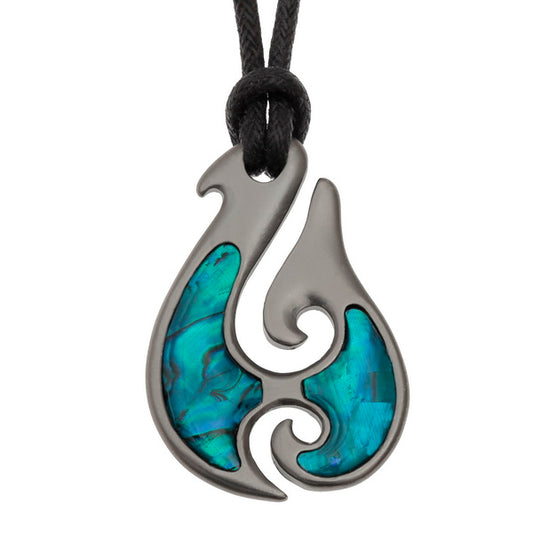 Blue Paua shell fish hook pendant - The Christian Gift Company
