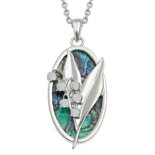 Lily of the valley flower necklace - Paua shell - The Christian Gift Company