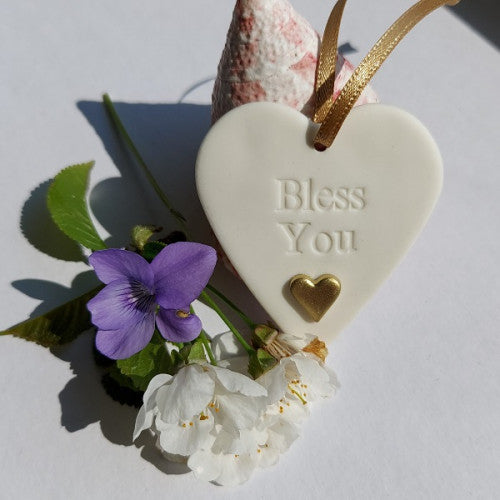 Ceramic Heart Bless You With Gold Heart - The Christian Gift Company
