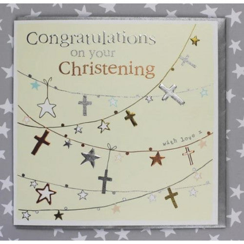 Congratulations On Your Christening Card - Cross Bunting - The Christian Gift Company