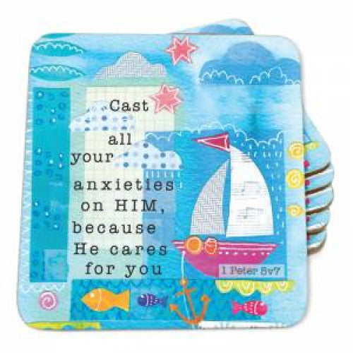 Coaster Cast All Your Anxieties - The Christian Gift Company