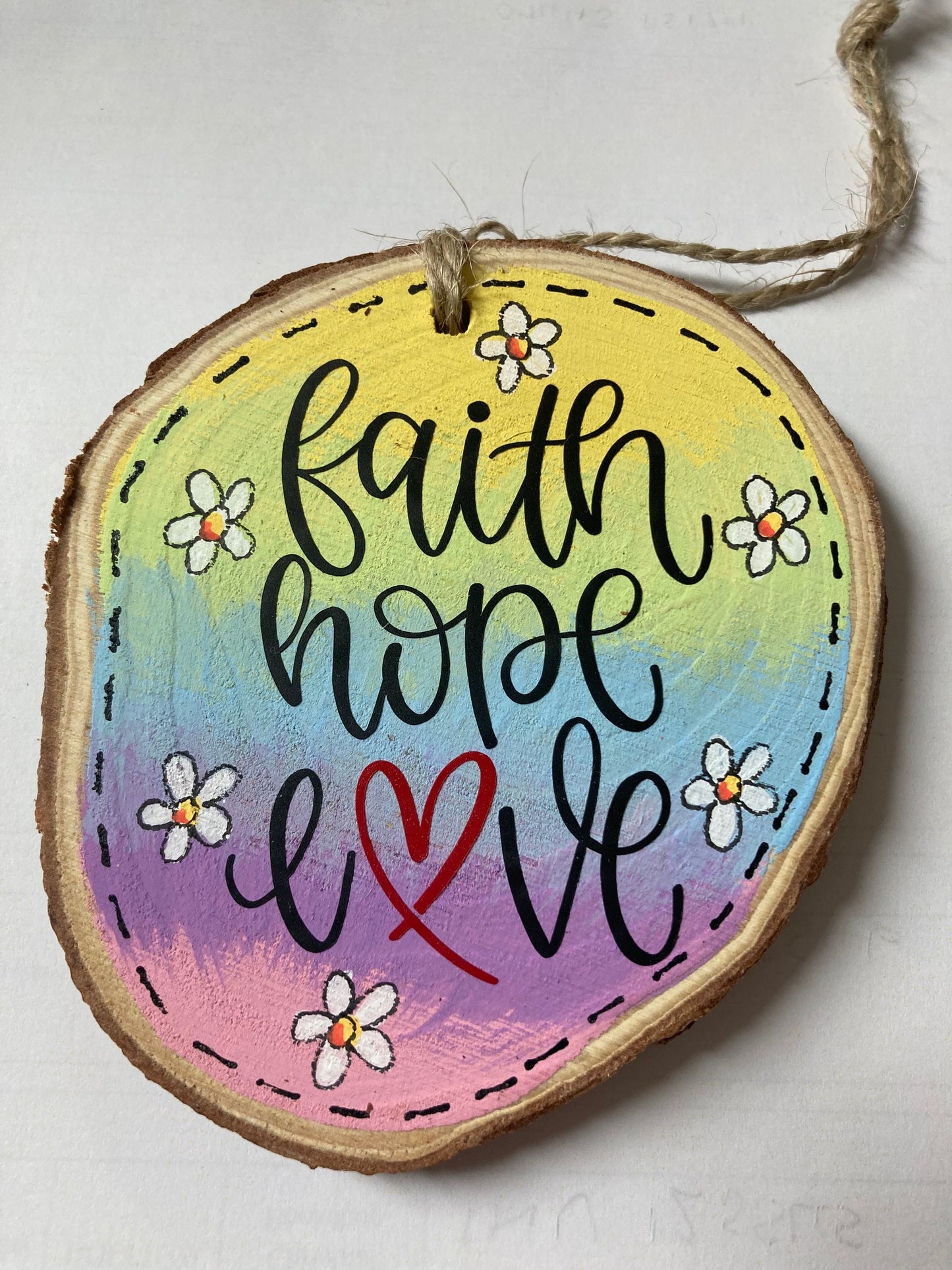 Wood slice - Faith Hope Love - The Christian Gift Company