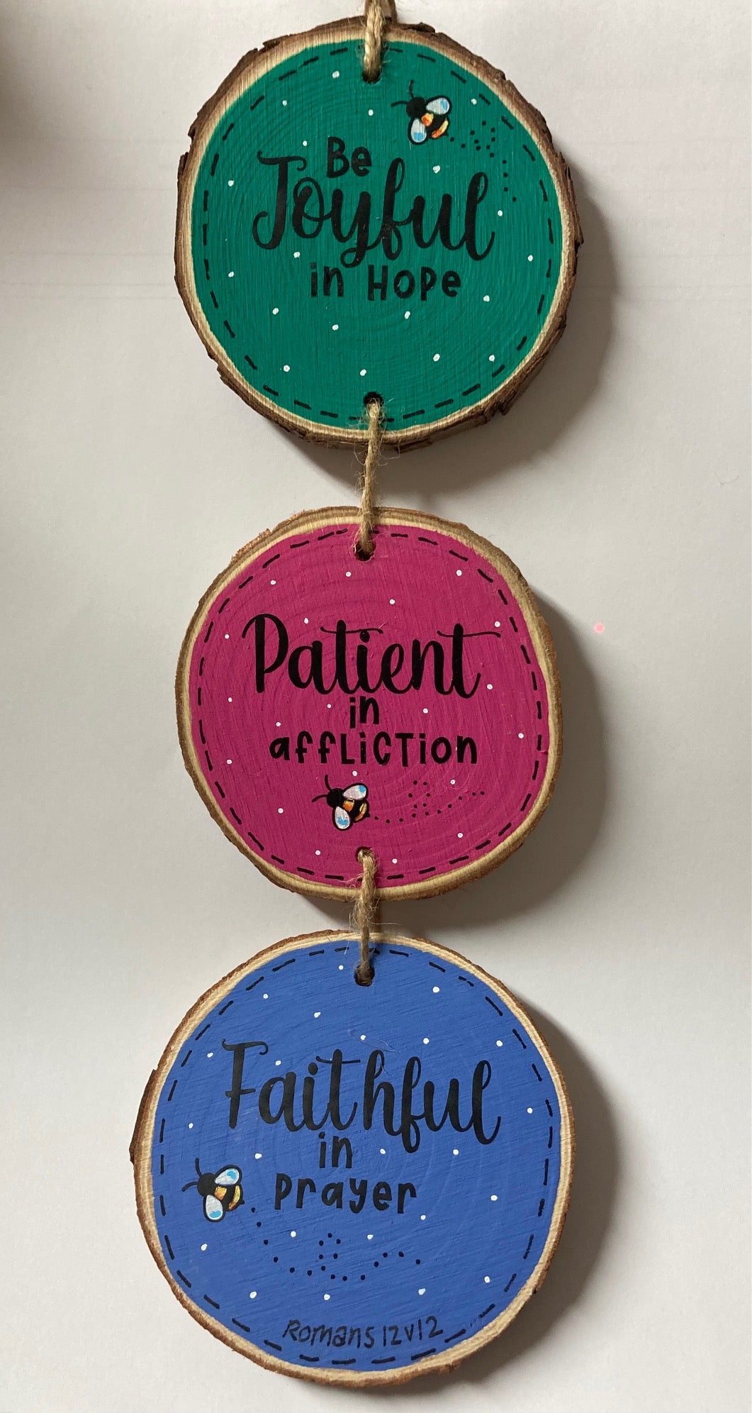 Wood slice Triple - Joyful/Patient/Faithful - The Christian Gift Company