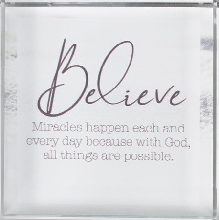 Glass Block Paperweight/Believe Miracles - The Christian Gift Company