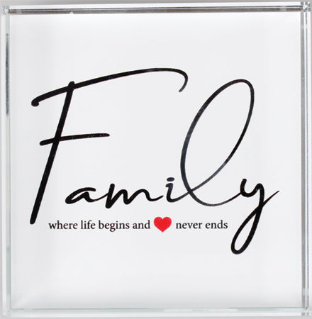 Glass Block Paperweight/Family where life - The Christian Gift Company