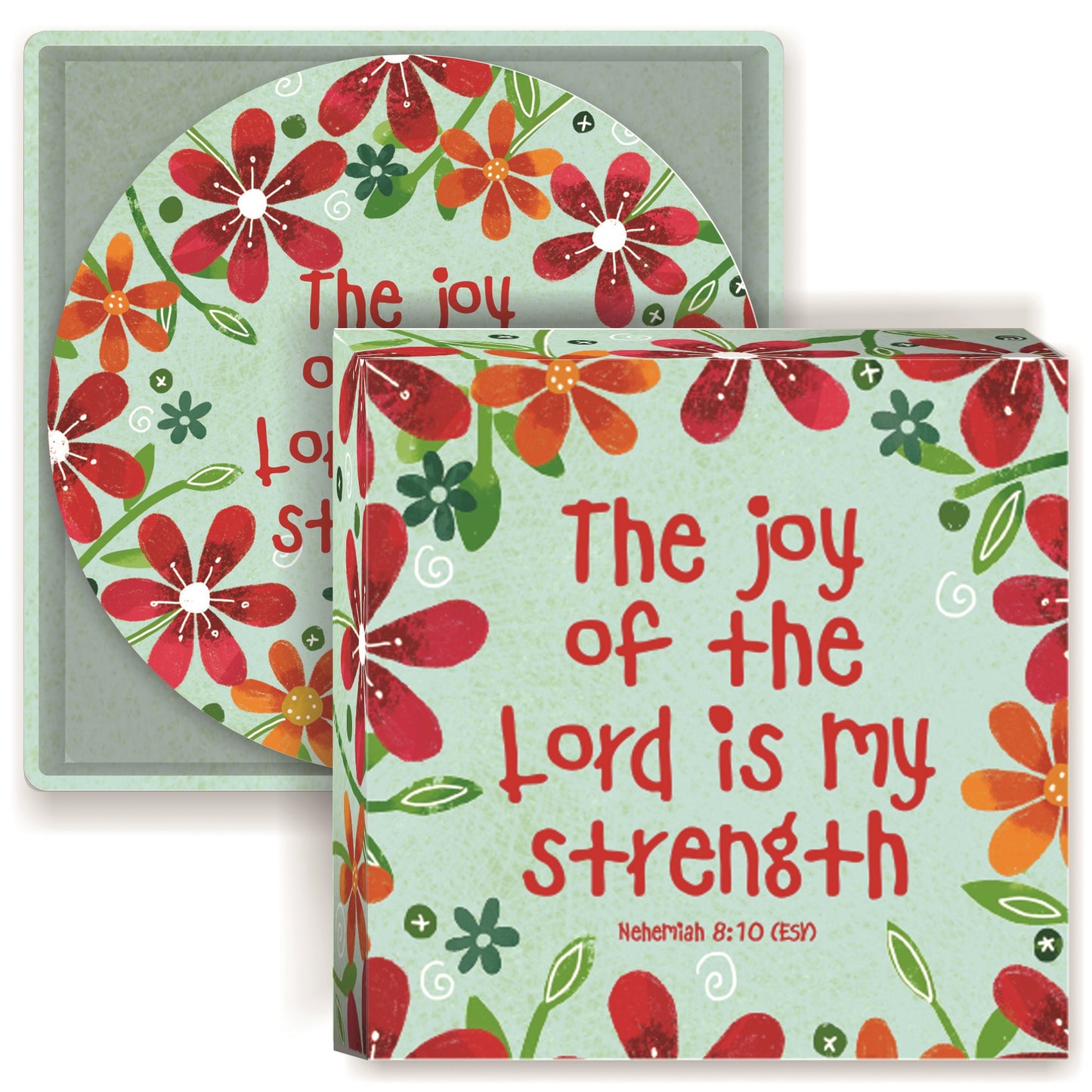 The Joy of the Lord Ceramic Coasters in a Box - The Christian Gift Company