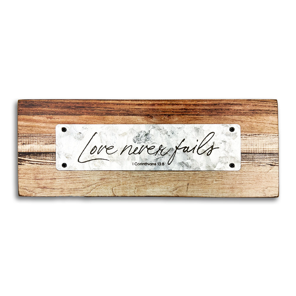 Love Never Fails – Tabletop Plaque - The Christian Gift Company