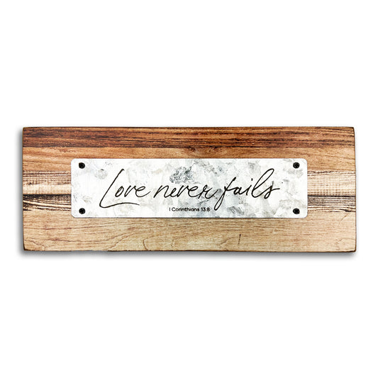 Love Never Fails – Tabletop Plaque - The Christian Gift Company