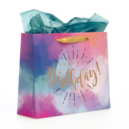 Happy Birthday Multicoloured Large Gift Bag Set with Card and Tissue Paper - The Christian Gift Company