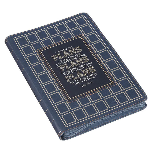 The Plans Modern Blue Grid Classic Journal with Zipper Closure - Jeremiah 29:11 - The Christian Gift Company