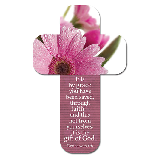 Grace Pink Daisy Paper Cross Bookmark - Ephesians 2:8 - The Christian Gift Company