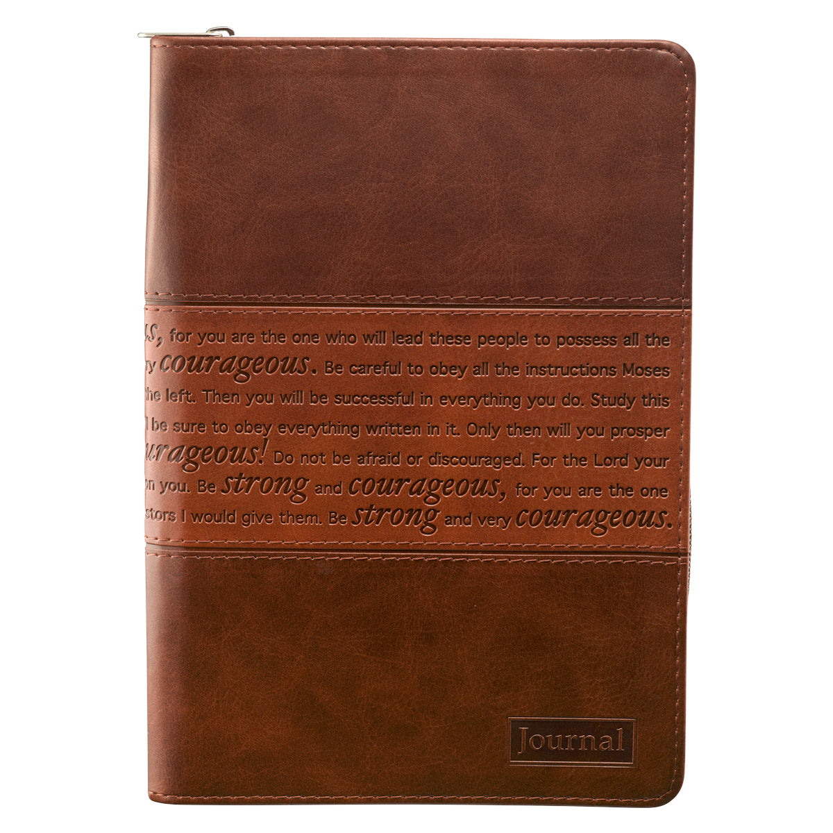 Strong and Courageous Zippered Classic Faux Leather Journal - Joshua 1:5-7 - The Christian Gift Company