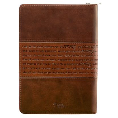 Strong and Courageous Zippered Classic Faux Leather Journal - Joshua 1:5-7 - The Christian Gift Company