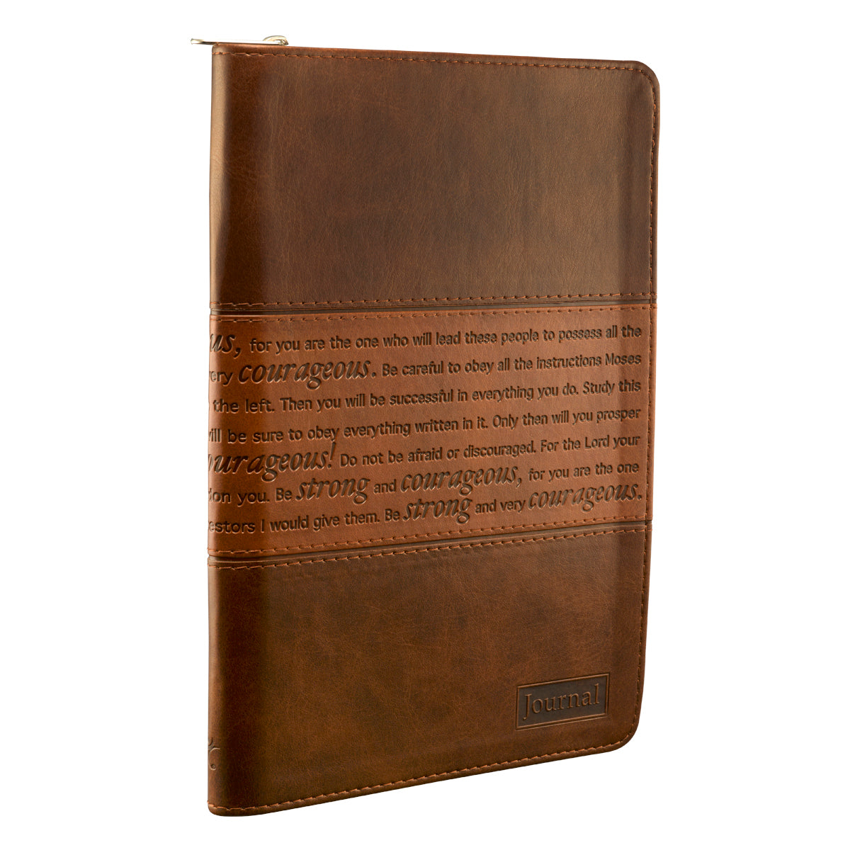 Strong and Courageous Zippered Classic Faux Leather Journal - Joshua 1:5-7 - The Christian Gift Company