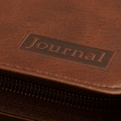 Strong and Courageous Zippered Classic Faux Leather Journal - Joshua 1:5-7 - The Christian Gift Company