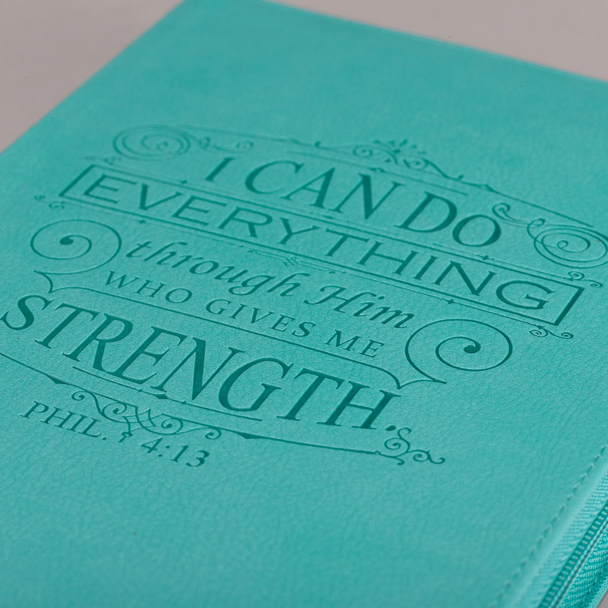 I Can Do Everything Zipped Faux Leather Journal In Turquoise - Philippians 4:13 - The Christian Gift Company