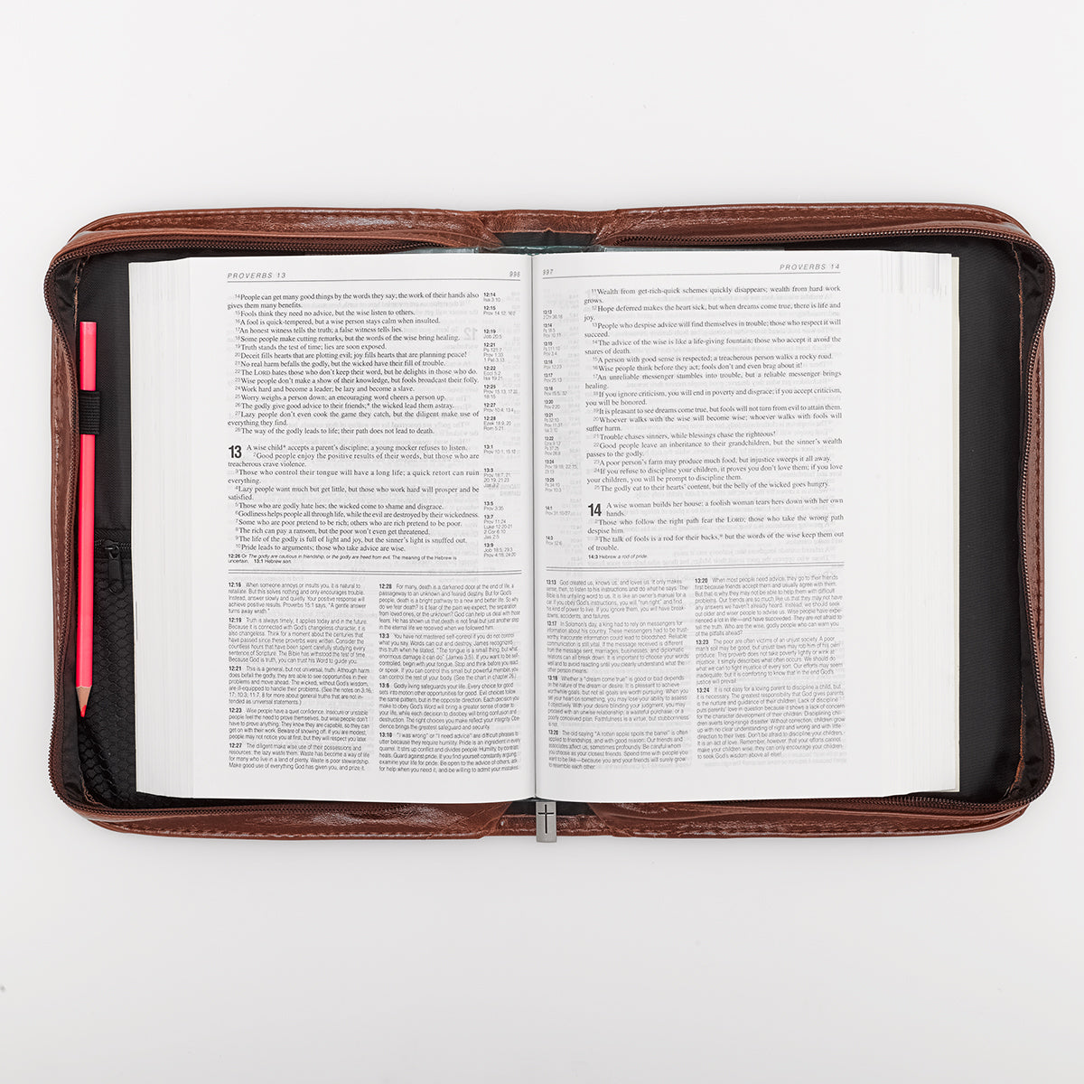 Faith Brown Faux Leather Bible Cover with Badge - The Christian Gift Company