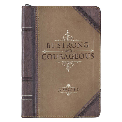 Strong and Courageous Antiqued Zipped Classic Faux Leather Journal - Joshua 1:9 - The Christian Gift Company