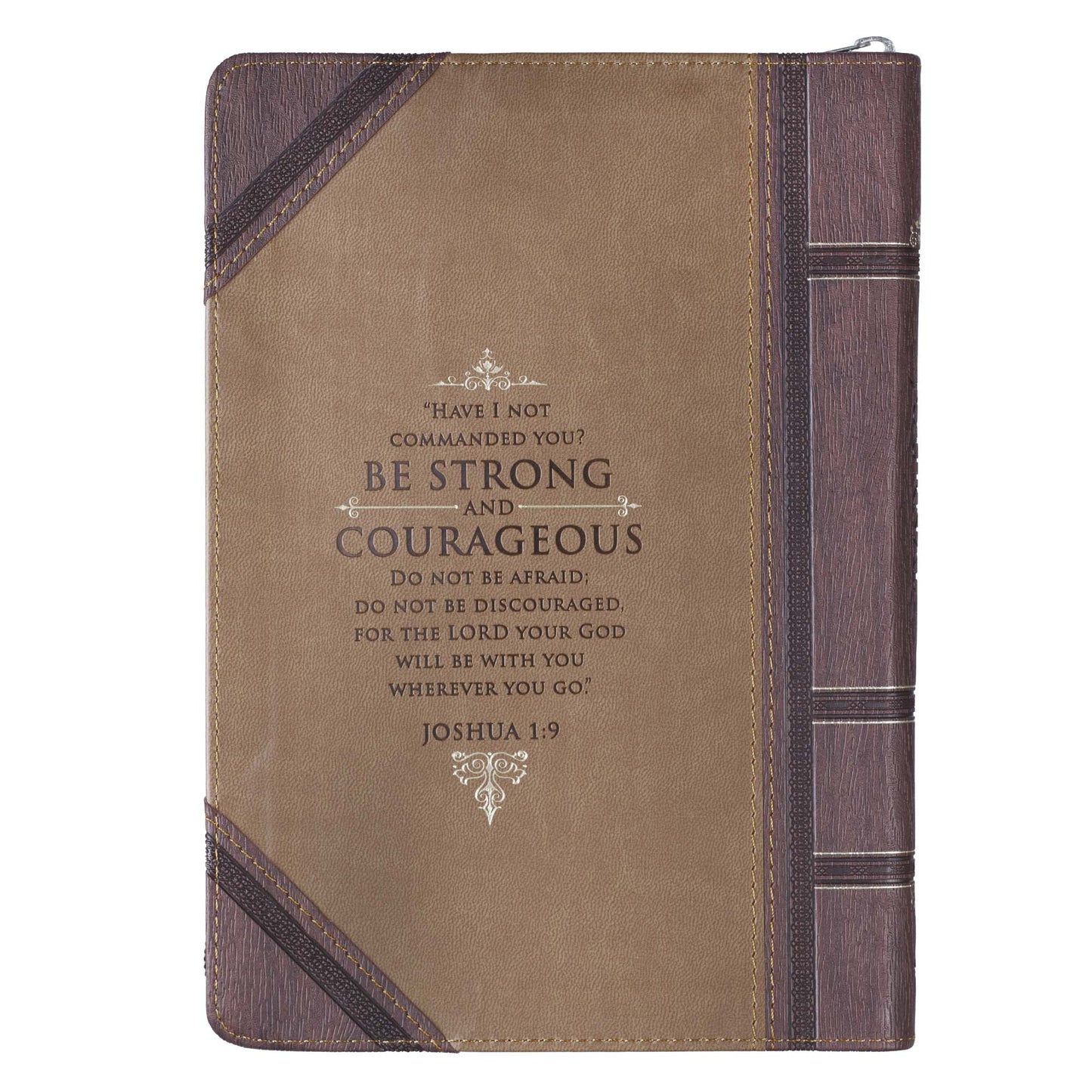 Strong and Courageous Antiqued Zipped Classic Faux Leather Journal - Joshua 1:9 - The Christian Gift Company