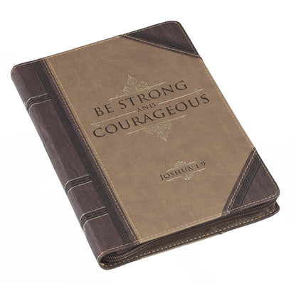 Strong and Courageous Antiqued Zipped Classic Faux Leather Journal - Joshua 1:9 - The Christian Gift Company