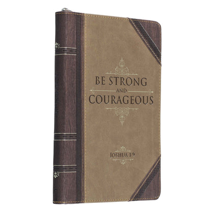Strong and Courageous Antiqued Zipped Classic Faux Leather Journal - Joshua 1:9 - The Christian Gift Company