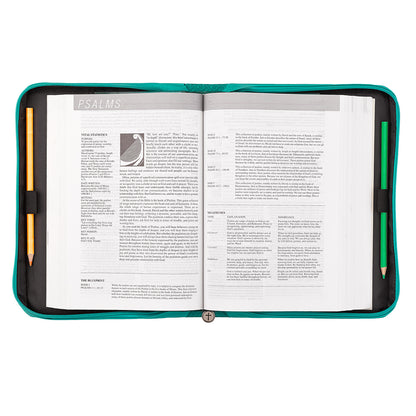 Grace Butterfly Blessings Teal Faux Leather Fashion Bible Cover - Ephesians 2:8 - The Christian Gift Company