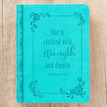 Strength and Dignity Teal Faux Leather Handy-sized Journal - Proverbs 31:25 - The Christian Gift Company