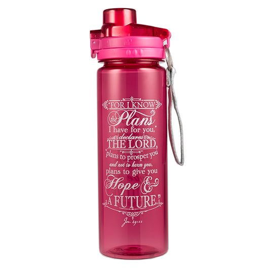 I Know the Plans BPA-free Pink Plastic Water Bottle - Jeremiah 29:11 - The Christian Gift Company