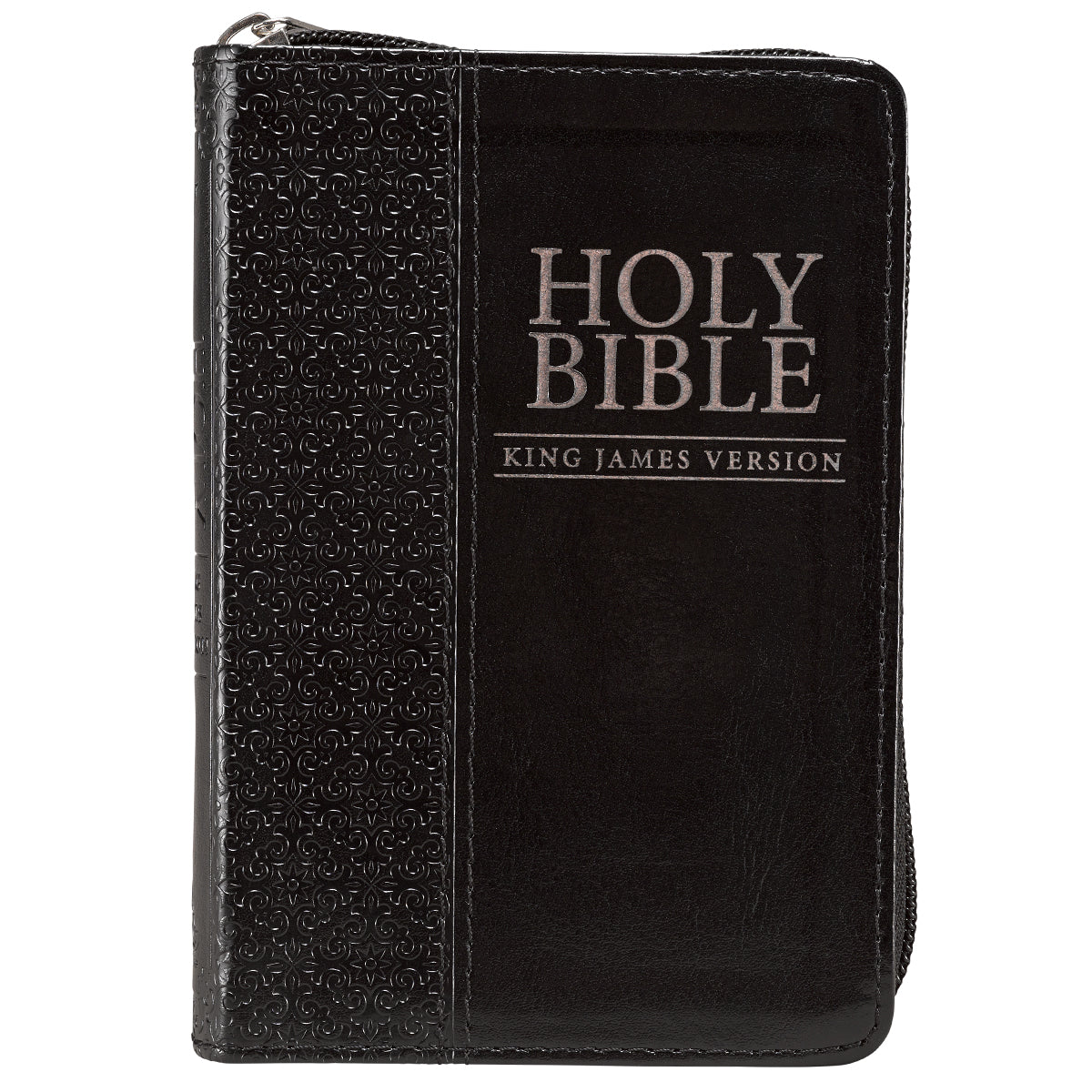 Black Faux Leather Compact King James Version Bible with Zippered Closure - The Christian Gift Company