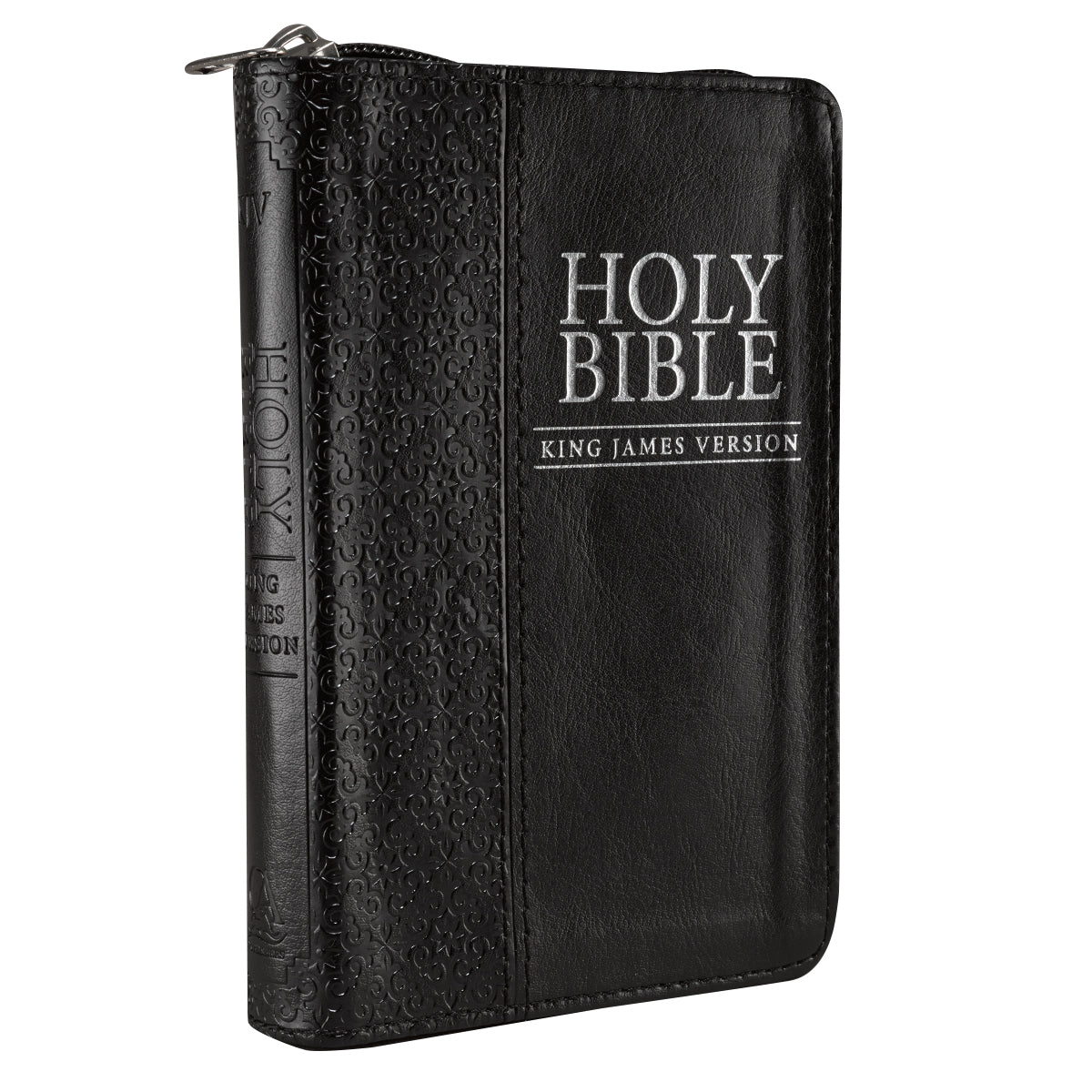 Black Faux Leather Compact King James Version Bible with Zippered Closure - The Christian Gift Company