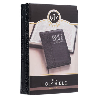 Black Faux Leather Compact King James Version Bible with Zippered Closure - The Christian Gift Company