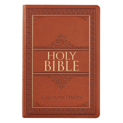 Saddle Tan Faux Leather Large Print Thinline King James Version Bible with Thumb Index - The Christian Gift Company