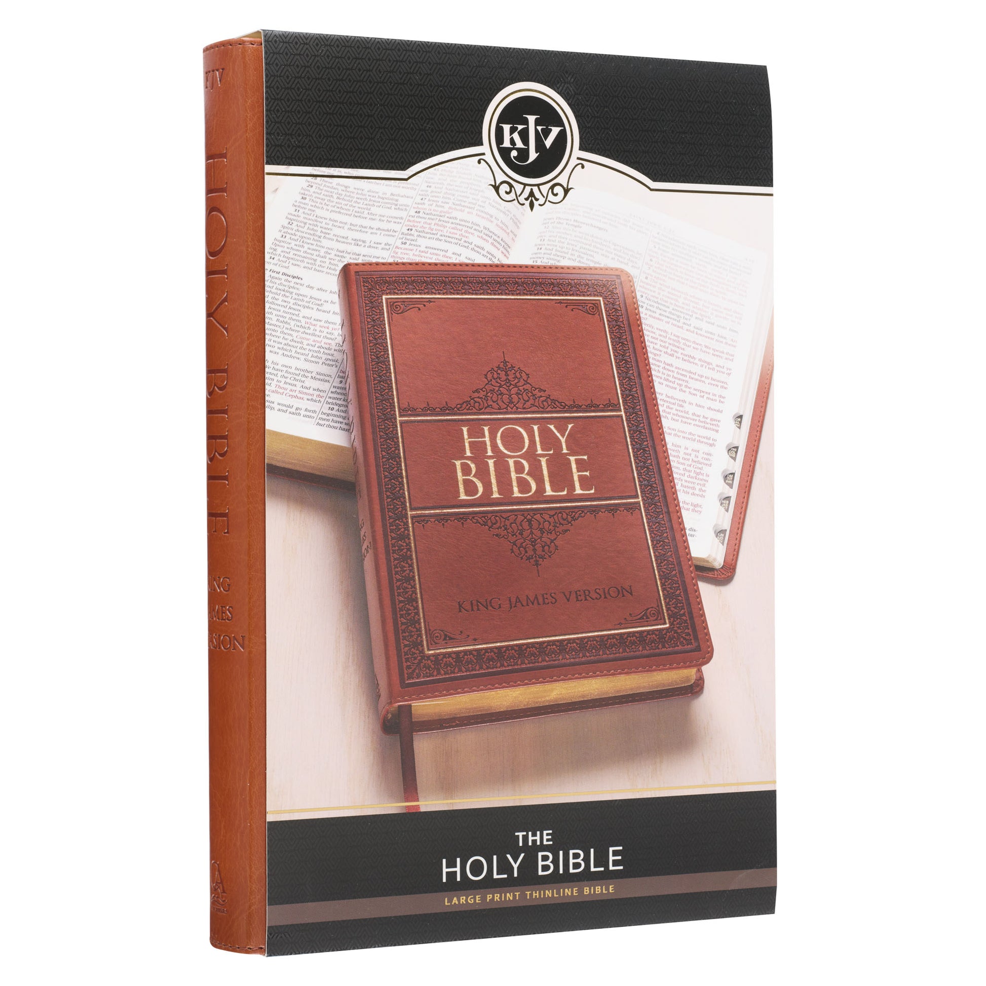 Saddle Tan Faux Leather Large Print Thinline King James Version Bible with Thumb Index - The Christian Gift Company