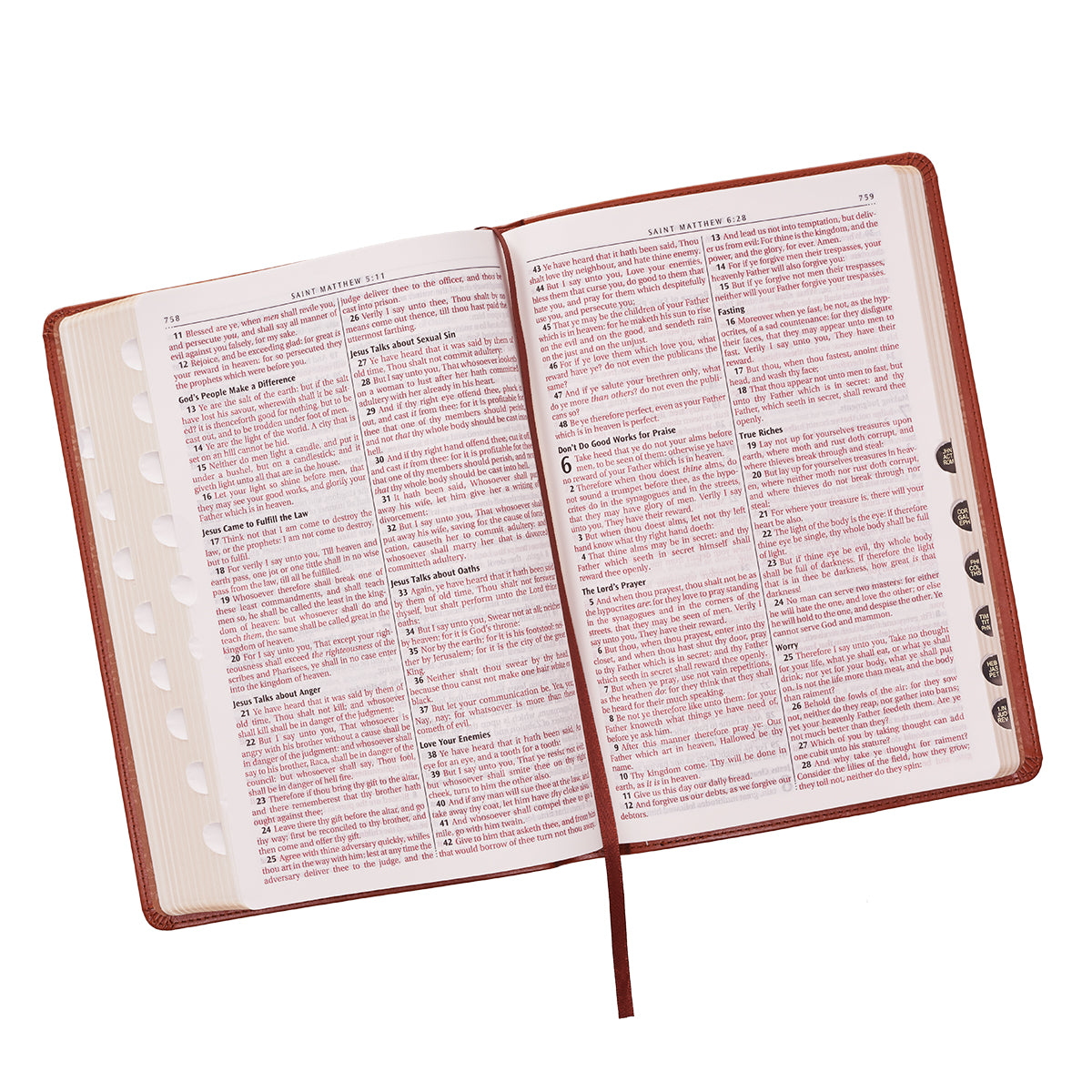 Saddle Tan Faux Leather Large Print Thinline King James Version Bible with Thumb Index - The Christian Gift Company