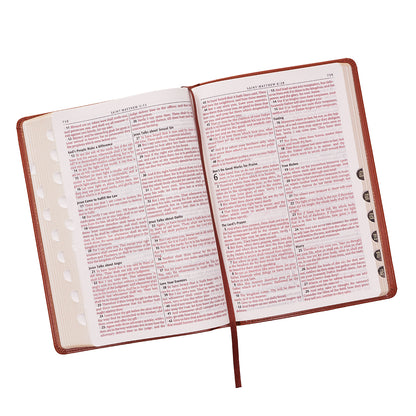 Saddle Tan Faux Leather Large Print Thinline King James Version Bible with Thumb Index - The Christian Gift Company