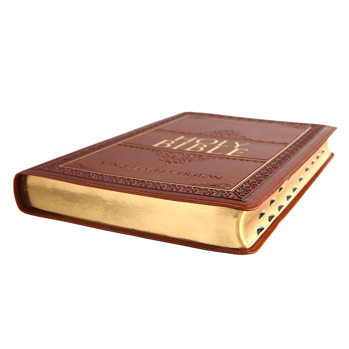 Saddle Tan Faux Leather Large Print Thinline King James Version Bible with Thumb Index - The Christian Gift Company