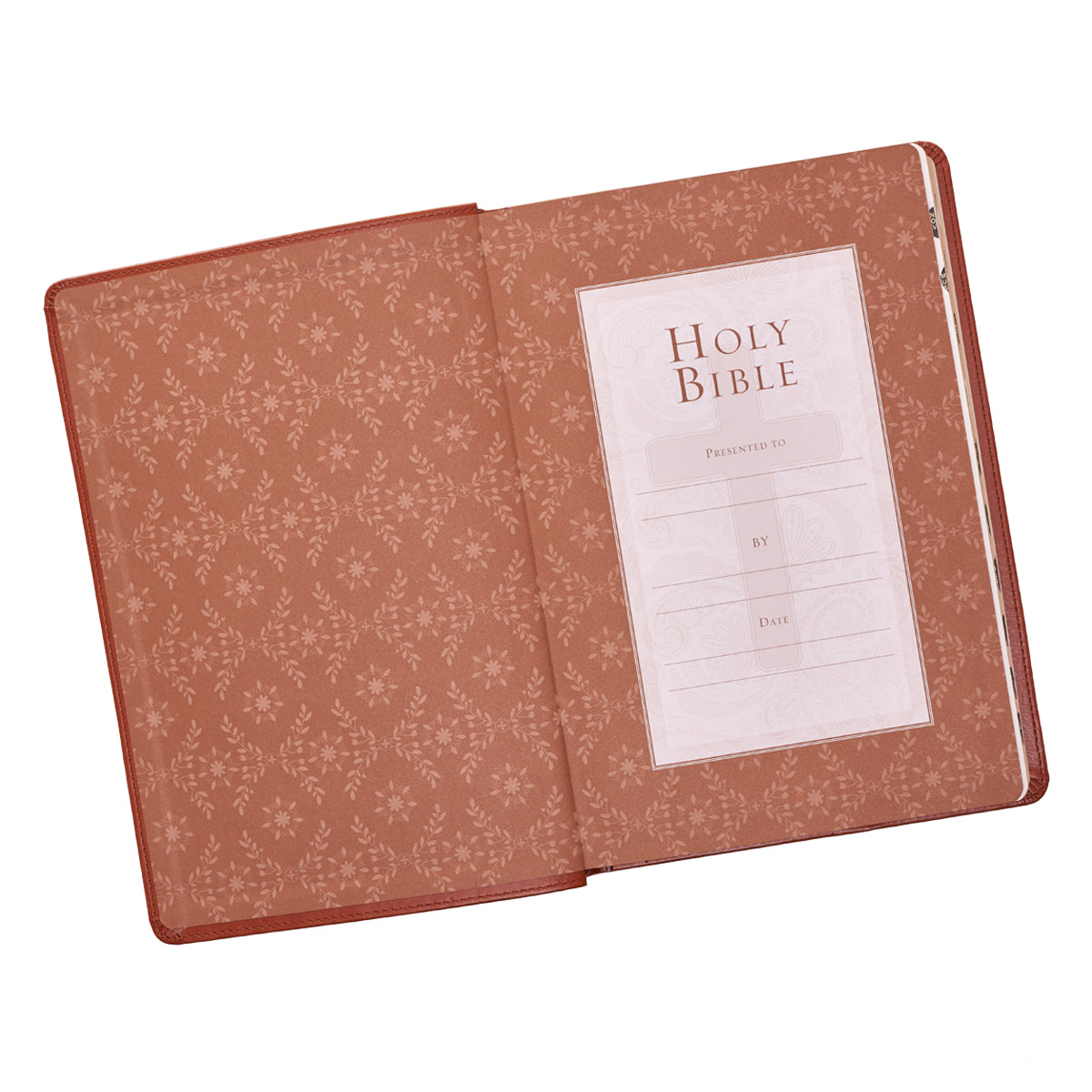 Saddle Tan Faux Leather Large Print Thinline King James Version Bible with Thumb Index - The Christian Gift Company