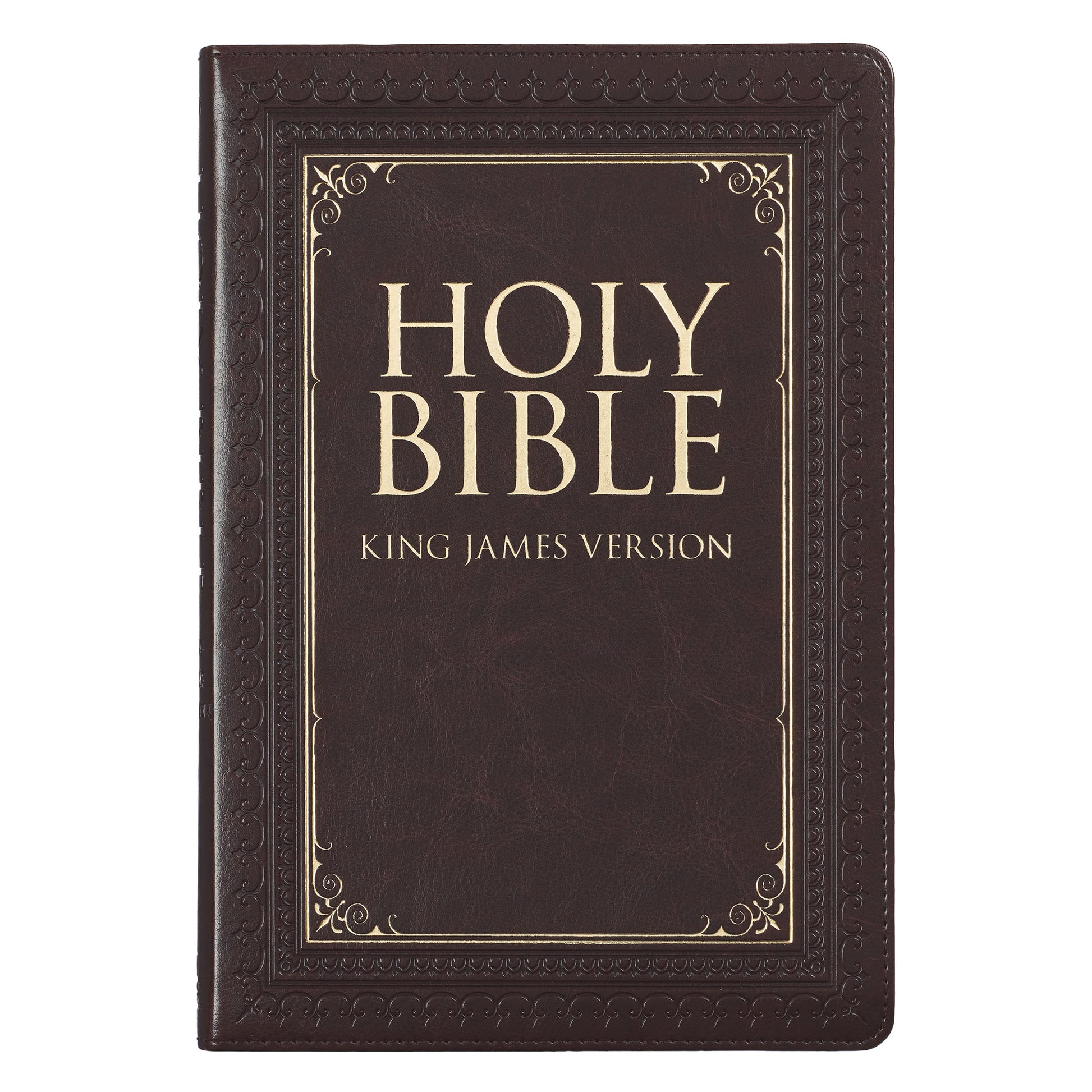 Dark Brown Faux Leather Large Print Thinline King James Version Bible with Thumb Index - The Christian Gift Company