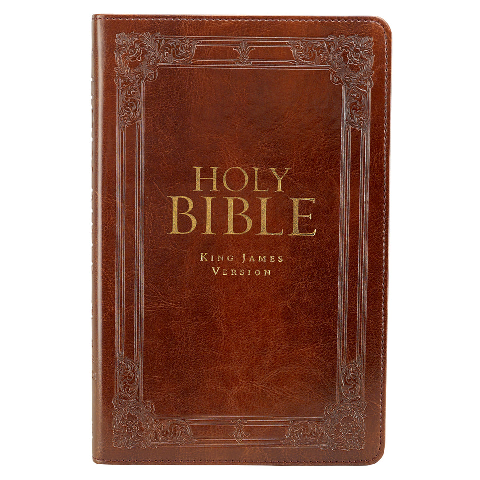 Saddle Tan Faux Leather Deluxe King James Version Gift Bible with Thumb ...