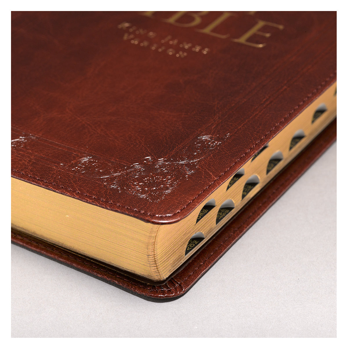 Saddle Tan Faux Leather Deluxe King James Version Gift Bible with Thumb Index - The Christian Gift Company