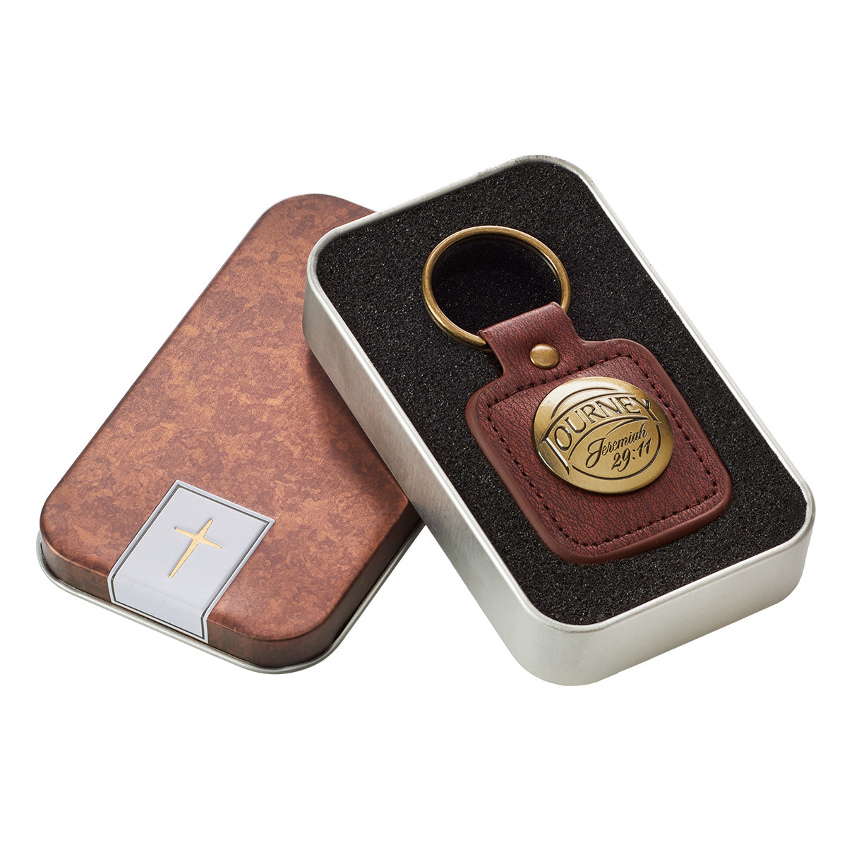 Journey Brown Faux Leather Key Ring - Jeremiah 29:11 - The Christian Gift Company
