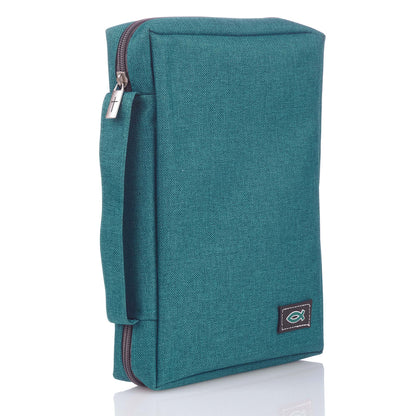 Teal Poly-Canvas Value Bible Cover with Fish Badge - The Christian Gift Company