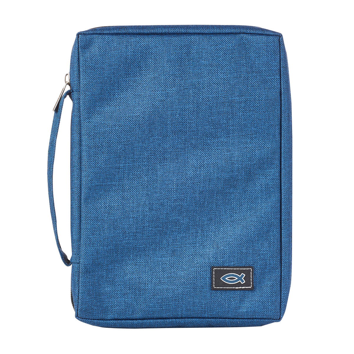 Blue Poly-canvas Bible Cover with Ichthus Fish Badge - The Christian Gift Company