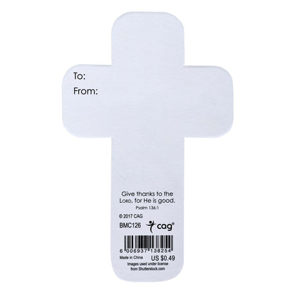 Give Thanks to the Lord Paper Cross Bookmark - Psalm 136:1 - The Christian Gift Company